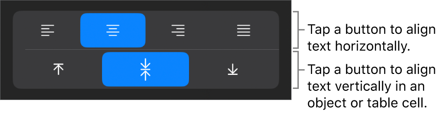 Horizontal and vertical alignment buttons for text.