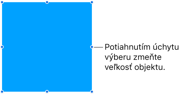 Objekt s modrými bodkami po okrajoch slúžiaci na úpravu veľkosti objektu.