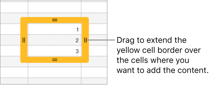 A selected cell with a large yellow border you can drag to autofill cells.