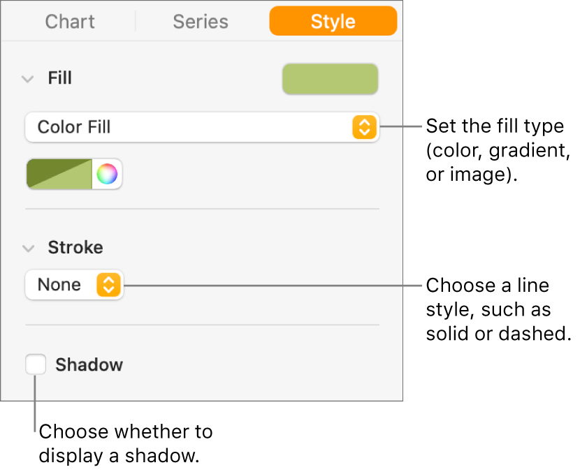 Controls for changing the appearance of data series.