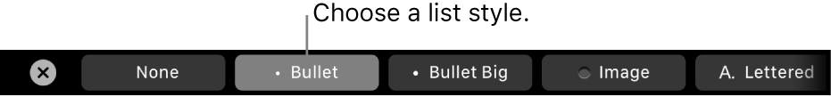 The MacBook Pro Touch Bar with controls for choosing a list style.