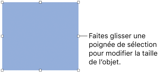 Un objet dont la bordure comporte des carrés blancs pour modifier sa taille.