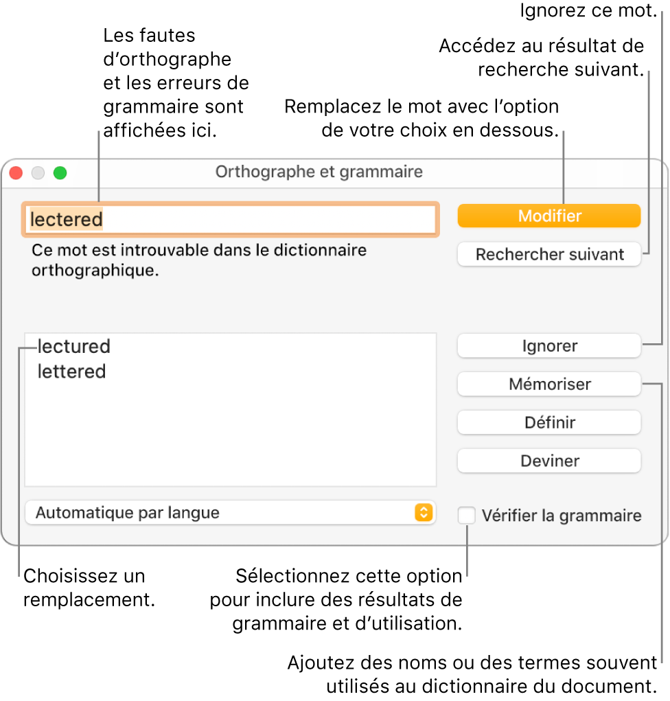 La fenêtre Orthographe et grammaire.