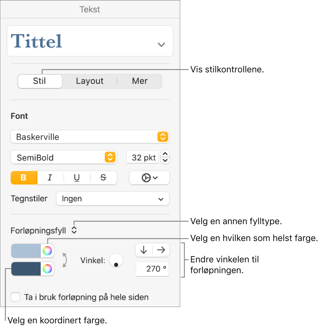 Kontroller for å velge forhåndsdesignede farger eller alle farger.