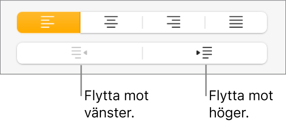 Knappar för att flytta stycken åt vänster och höger.