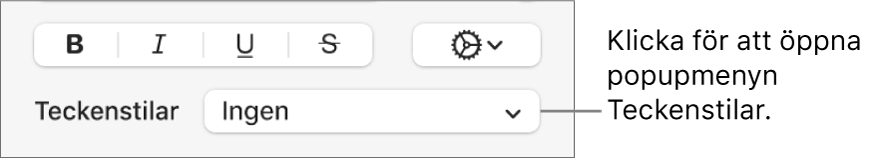 Popupmenyn Teckenstilar.