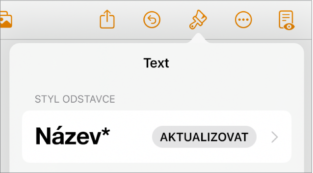 Styl odstavce Hlavní text s hvězdičkou; napravo je vidět tlačítko Aktualizovat