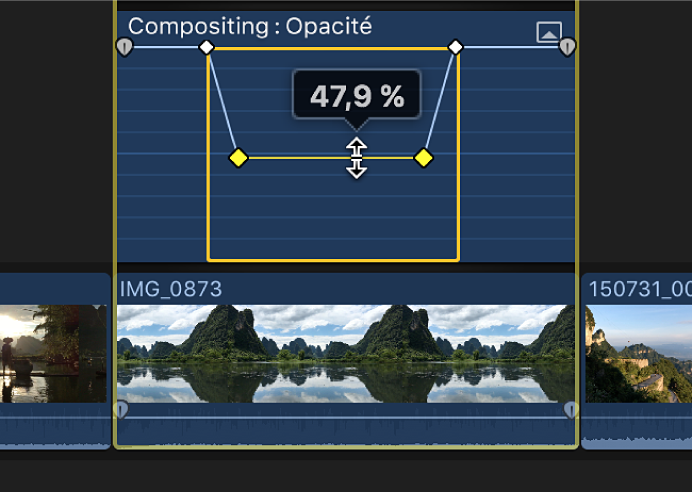 Commande horizontale d’un effet déplacée par glissement dans l’éditeur d’animation vidéo pour ajuster l’effet