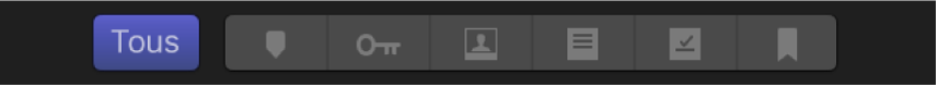 Boutons au bas de la fenêtre Balises de l’index de la timeline permettant d’indiquer les éléments à afficher