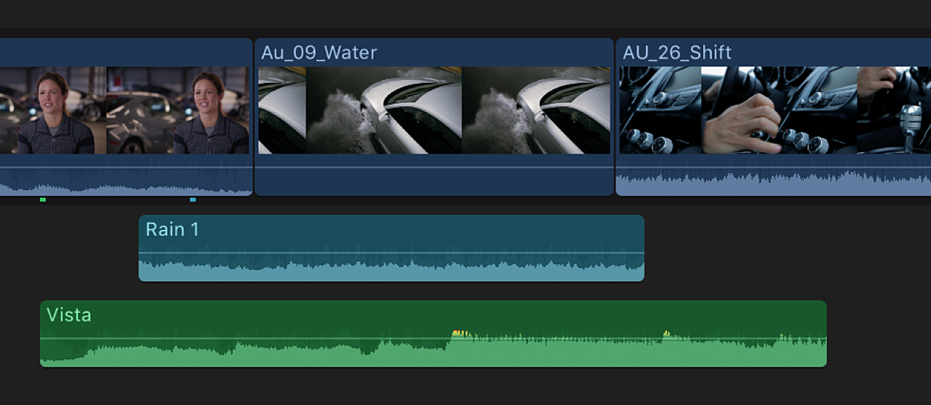 Plans dans la timeline avec des plans vidéo incluant du son et des plans uniquement audio