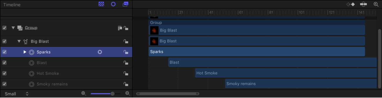 Timeline showing emitter with varied cell durations