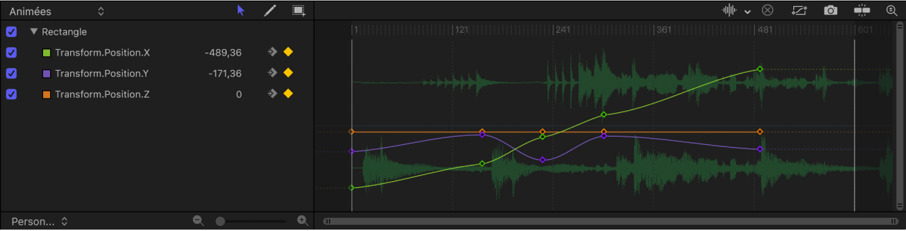 Forme d’onde audio dans l’éditeur d’images clés