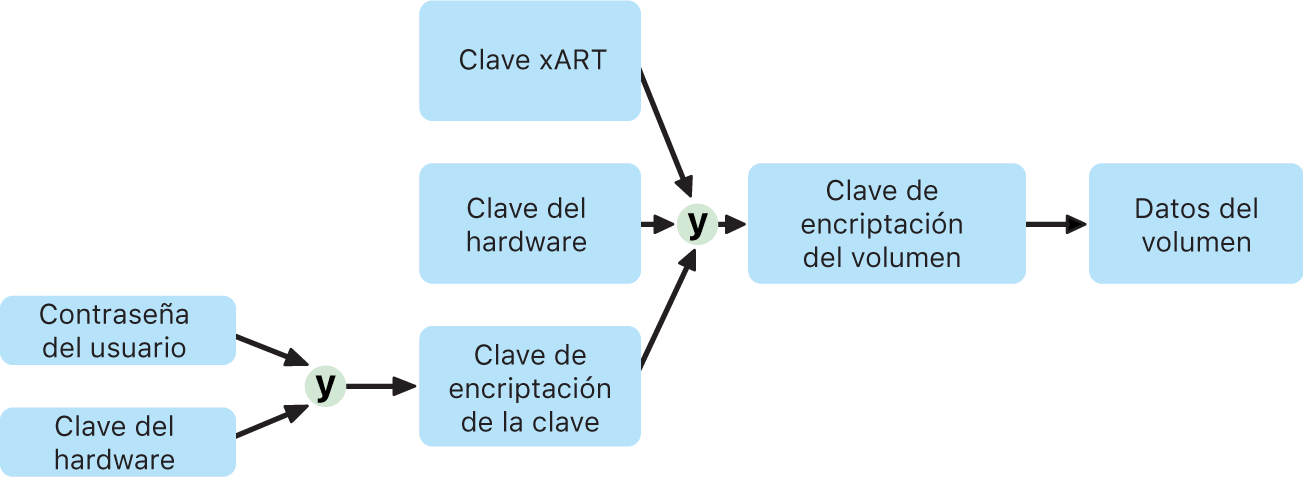 El proceso de encriptación del volumen interno cuando FileVault está activado en macOS.