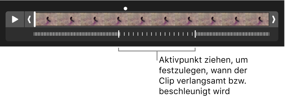 Ein Zeitlupenvideoclip mit Aktivpunkten, mit denen festgelegt werden kann, wo das Video langsamer und wo es wieder schneller läuft.