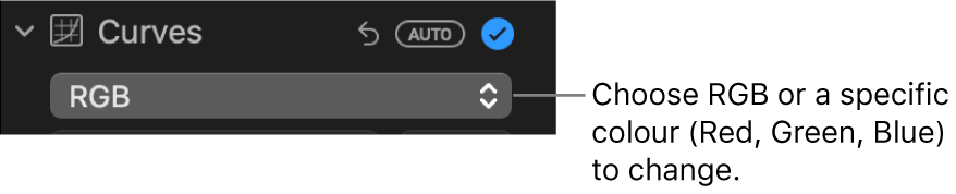 The Curves controls in the Adjust pane showing RGB selected in the pop-up menu.