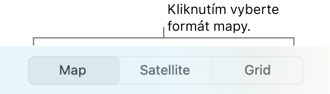 Tlačidlá Mapa, Satelit a Mriežka.