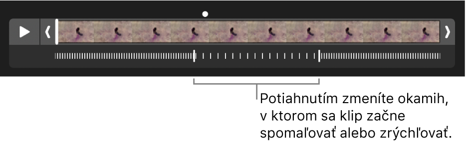 Spomalený videoklip s úchytmi, ktoré môžete potiahnuť a zmeniť tak oblasť, kedy sa video spomalí a kedy sa znova zrýchli.