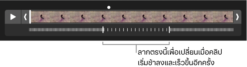 คลิปวิดีโอแบบสโลว์โมชั่นที่มีขอบจับที่คุณสามารถลากเพื่อเปลี่ยนตำแหน่งที่วิดีโอช้าลงและเร็วขึ้นอีกครั้งได้