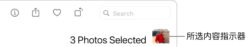 所选内容指示器显示选择了三张照片。