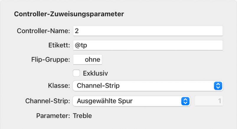 Abbildung. Fenster „Controller-Zuweisungen“ in der Ansicht „Erweitert“.