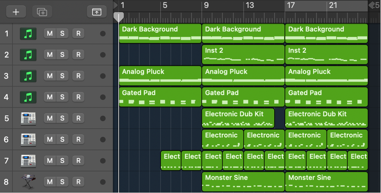 Figure. An open folder track in the Tracks area.