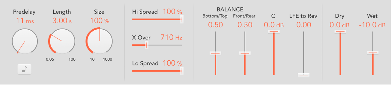 Figure. Space Designer Surround Global parameters, showing Balance height and front/rear channels.