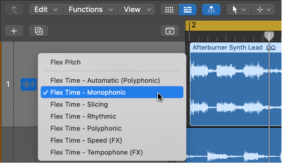 Figure. Showing the Flex Mode pop-up menu open.