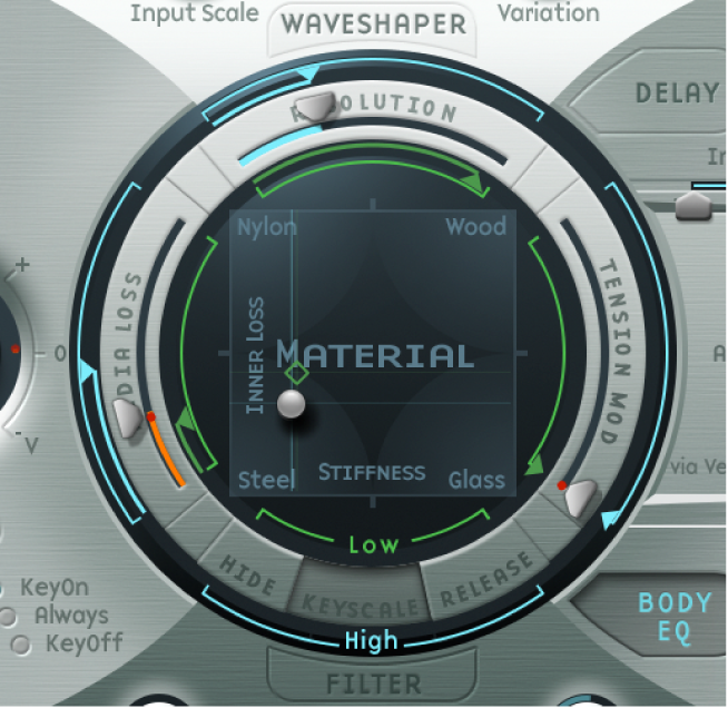 Figure. Material Pad, showing settings suitable for a slap bass.