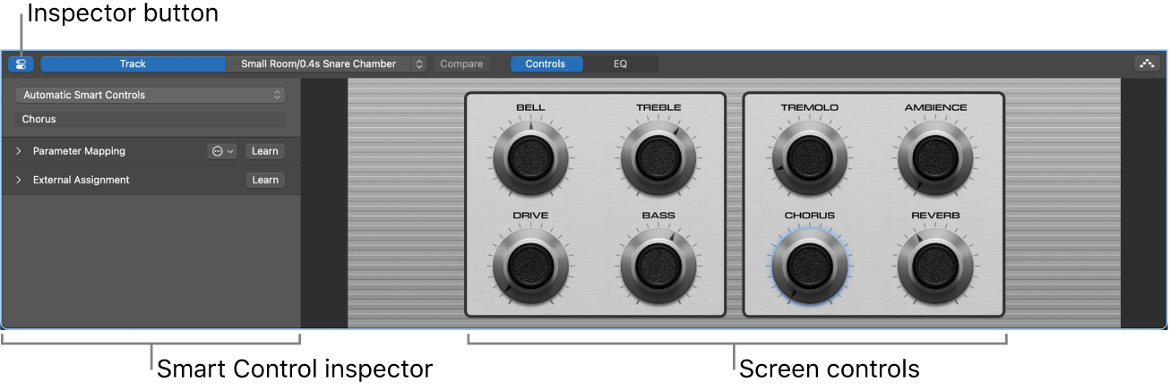 Figure. Smart Controls pane showing screen controls and inspector.