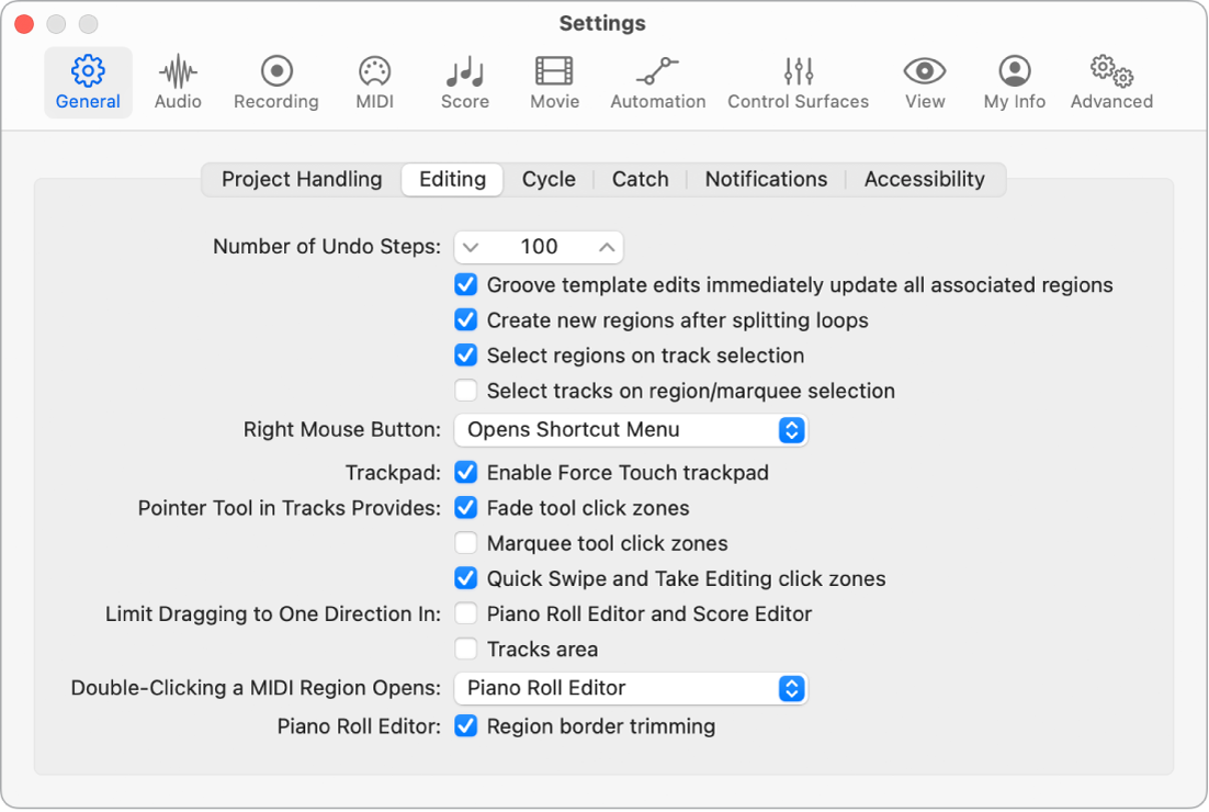 Figure. Editing settings.