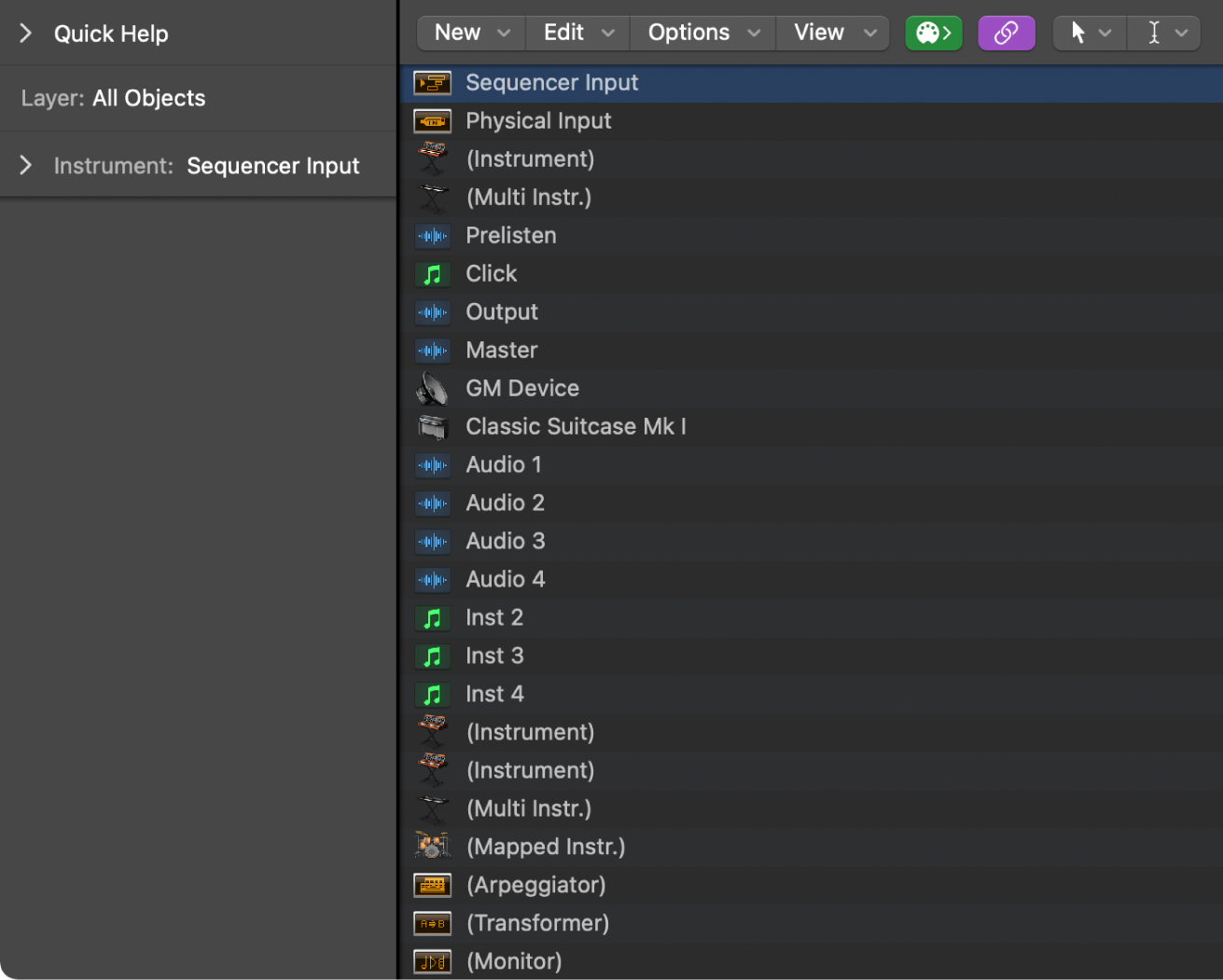 Figure. Environment window showing the All Objects layer.