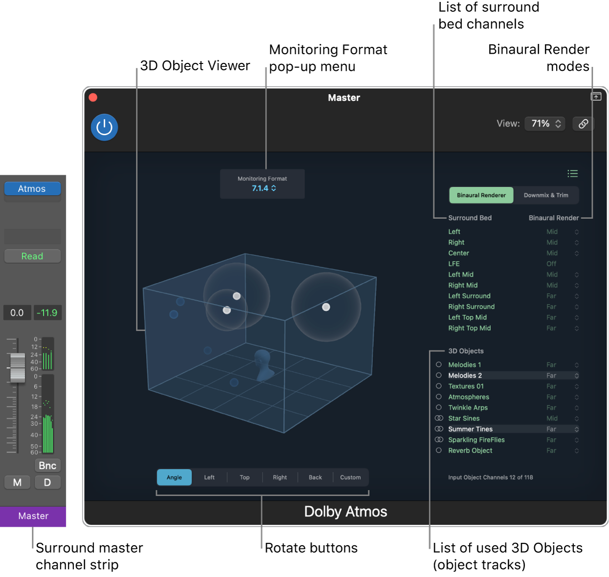 Figure. Dolby Atmos plug-in window.