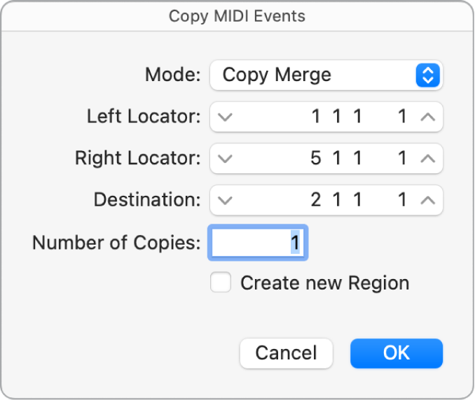 Figure. Copy MIDI Events dialog.