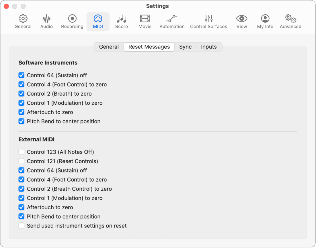 Figure. Reset Messages settings.