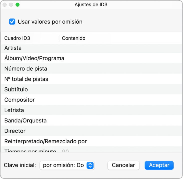 Ilustración. Cuadro de diálogo “Ajustes de ID3”: