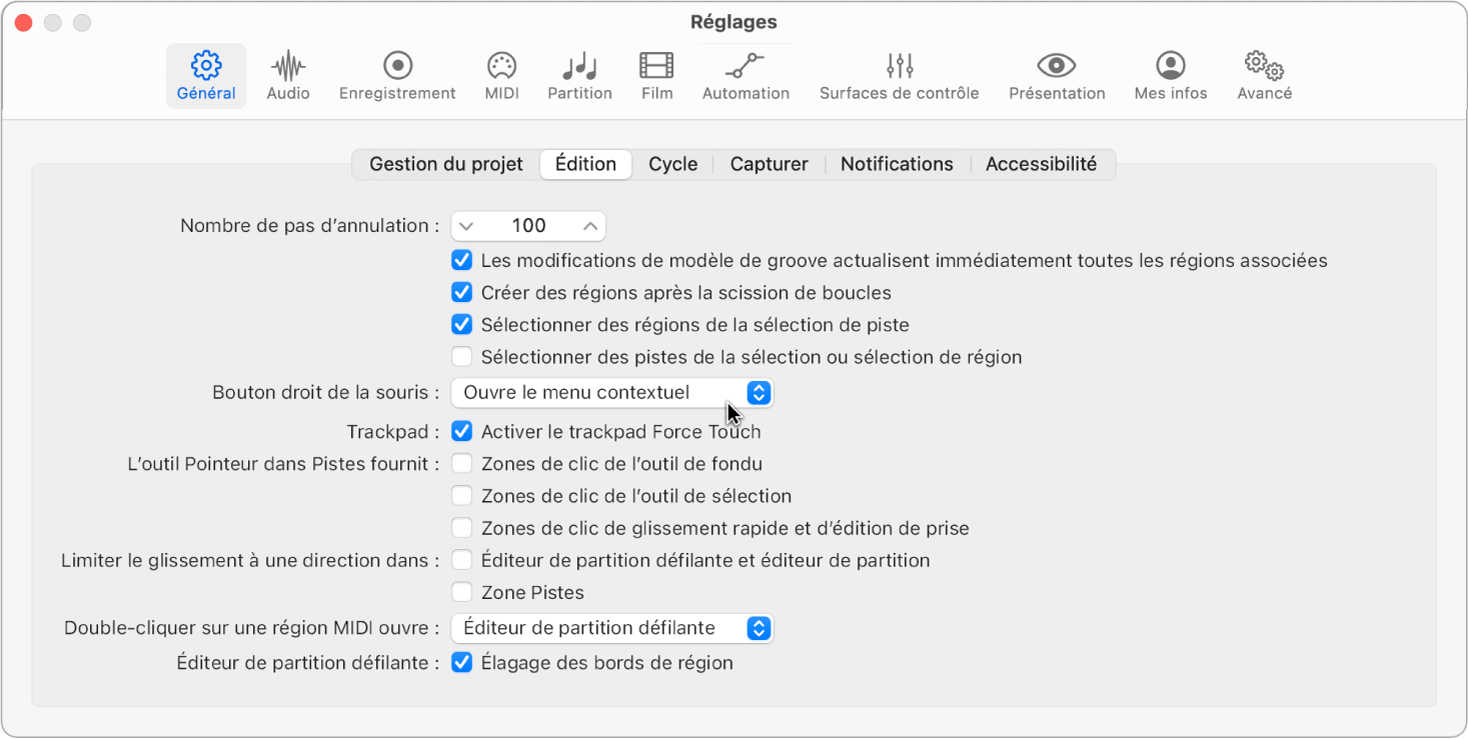 Figure. Cases Outil Pointeur dans la sous-fenêtre Édition des réglages généraux.