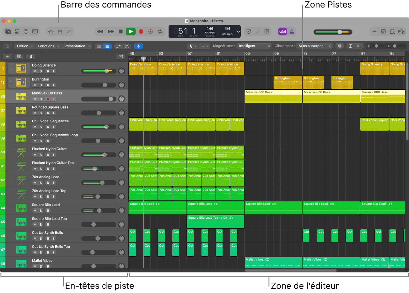 Figure. Fenêtre principale de Logic Pro.