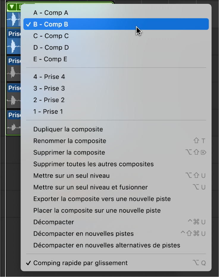 Figure. Indication d’une composite dans le menu local.