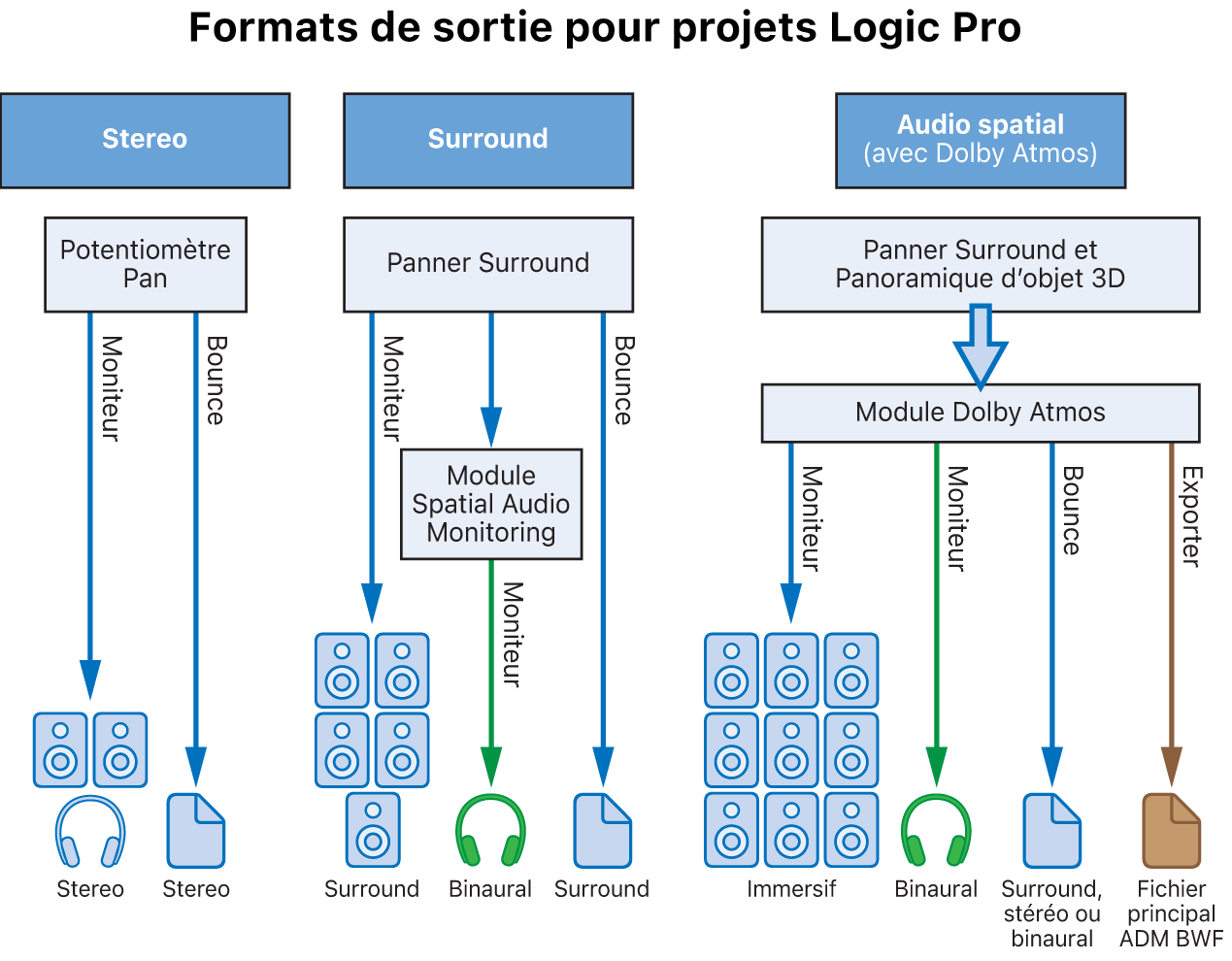 Figure. Formats de sortie pour différents types de projet.