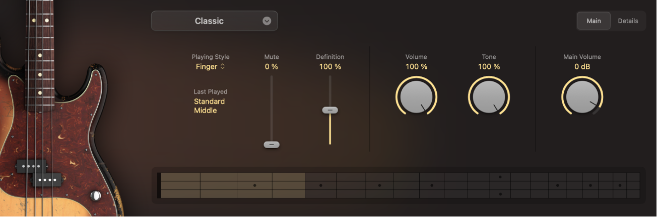 図。「Classic」ベース楽器が表示されたStudio Bass。