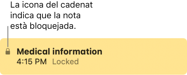 Nota bloquejada amb una icona de cadenat a l’extrem esquerre.