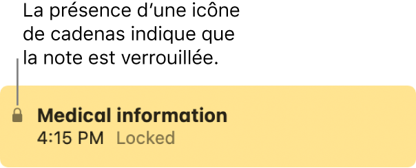 Note verrouillée avec une icône de cadenas à l’extrémité gauche.