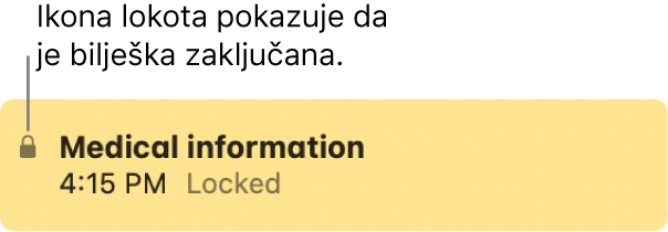 Zaključana bilješka s ikonom lokota krajnje lijevo.