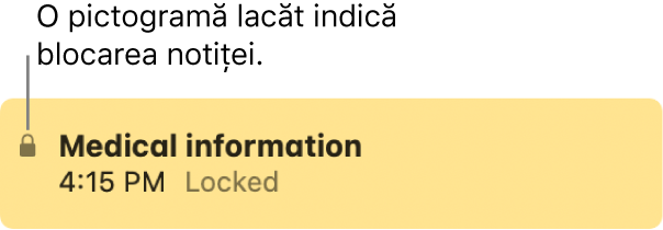 Notiță blocată, cu pictograma lacăt în extrema stângă.