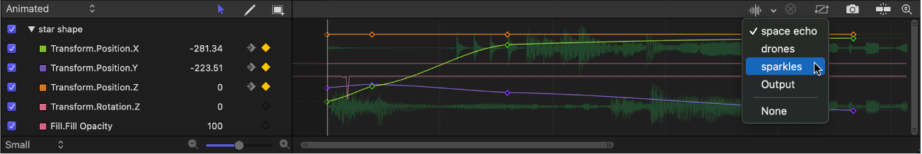 Waveform pop-up menu in the Keyframe Editor