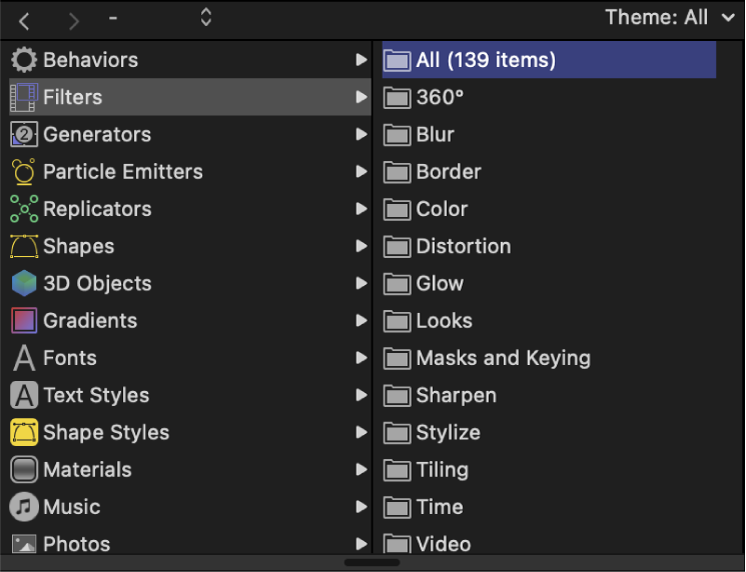 Filter categories in the Library