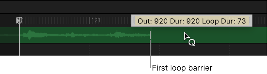 Timeline showing an audio track being looped