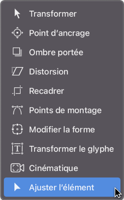 Sélection de l’outil Ajuster l’élément dans la barre d’outils