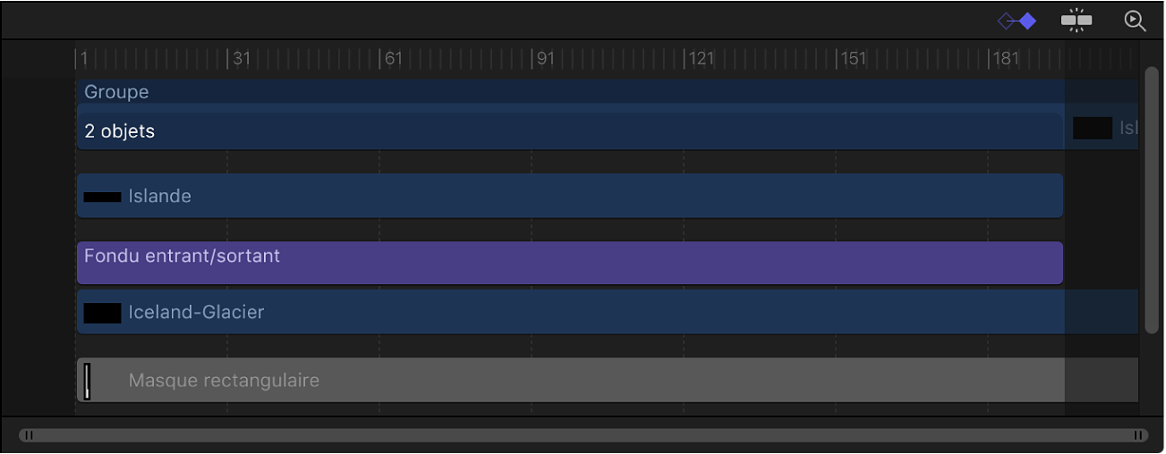 Timeline affichant la zone de pistes