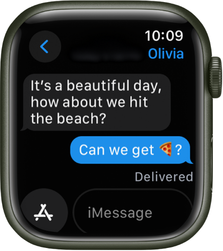 A message conversation. The App button and message field are at the bottom.